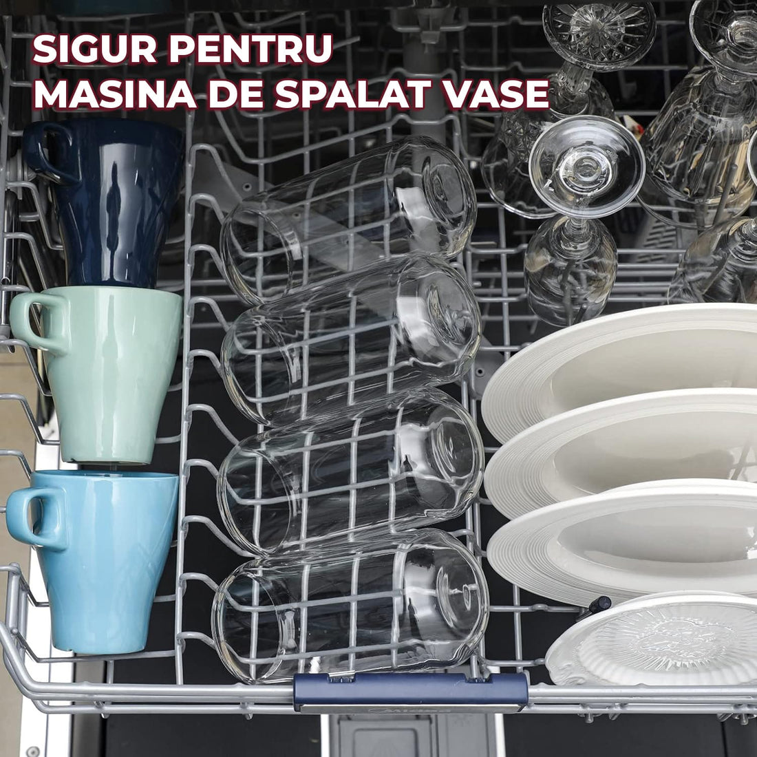 Set 8 Pahare Sticla Elindor® Capace din Bambus si Pai, Perfecte pentru Cafea, Cocktailuri, Ceai si Bauturi Reci sau Calde, 470ml, Transparent