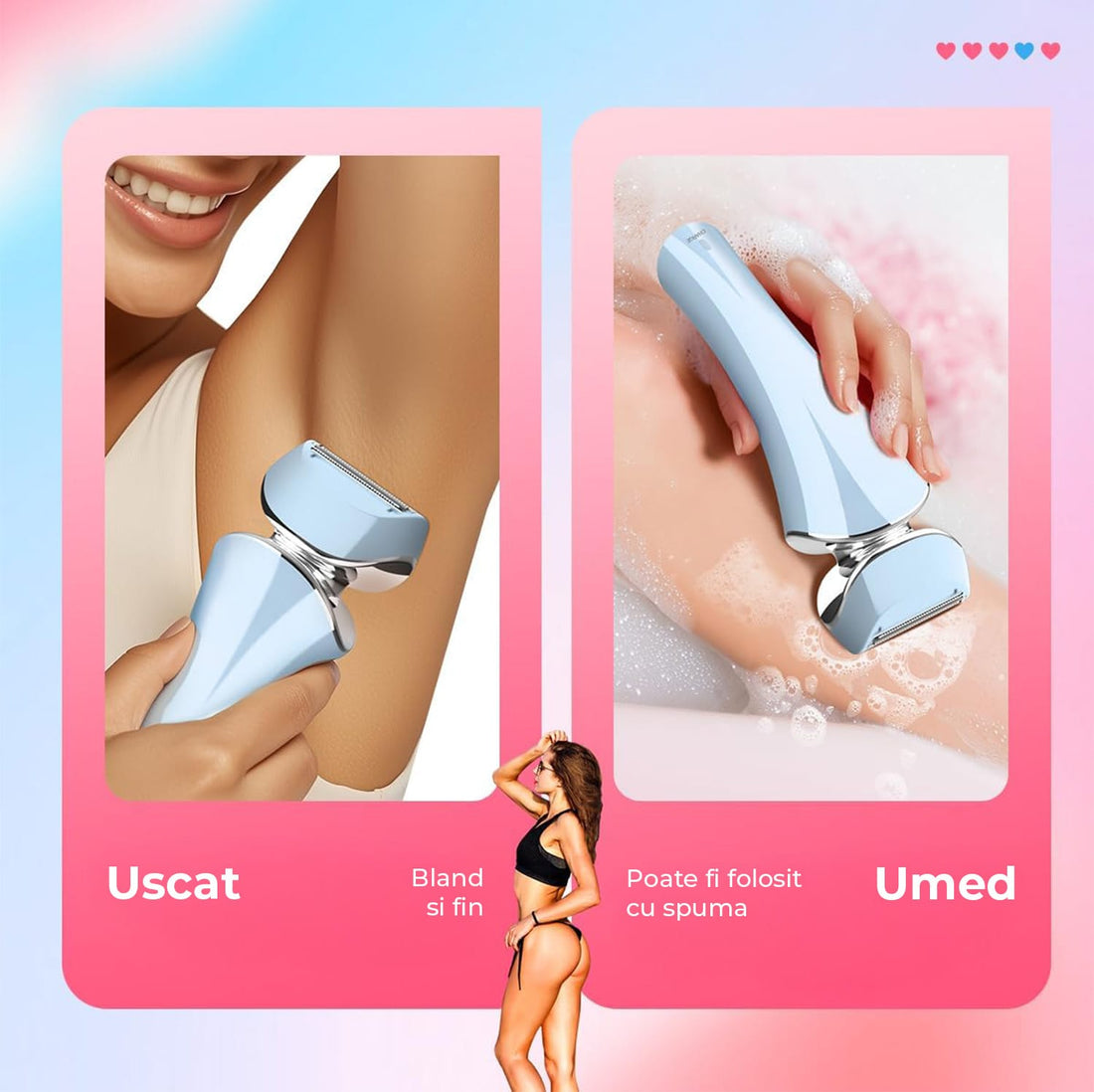 Aparat de Ras Electric Elindor® pentru Femei, 3-In-1, USB Reincarcabil, Ras Uscat/Umed, Albastru