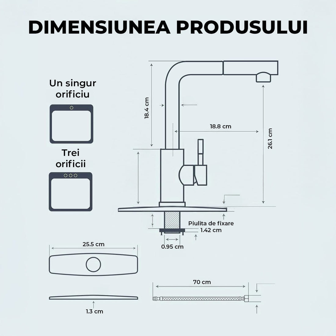 Robinet Bucatarie Elindor® cu Maner Unic, Pulverizator Retractabil, Otel Inoxidabil, Negru