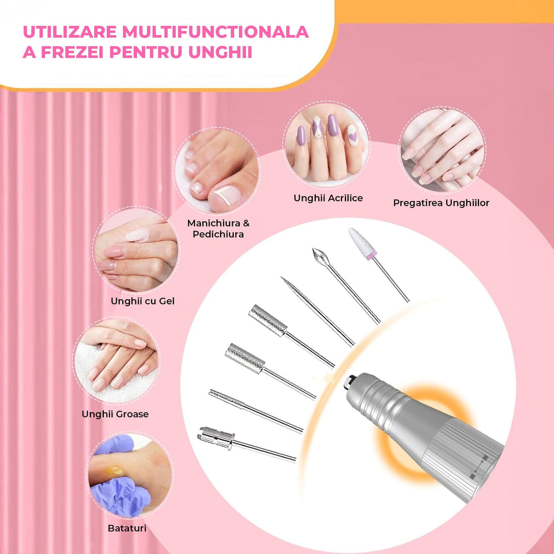 Freză de Unghii Elindor®, Portabilă, 40000RPM, Multifuncțională, Alb