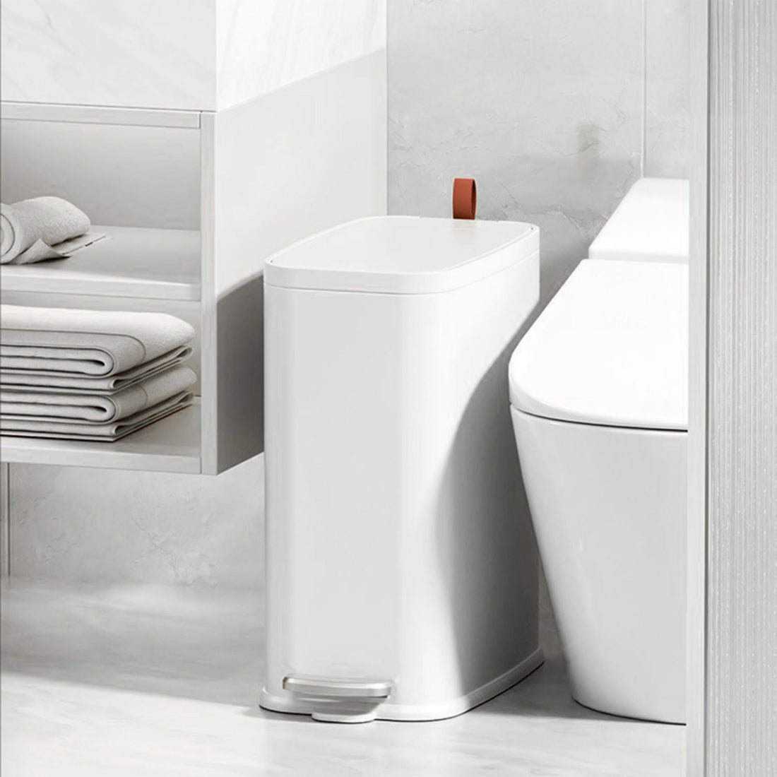 Coș Gunoi Elindor®, Subțire, Metalic, Compact, 7 Litri, Alb