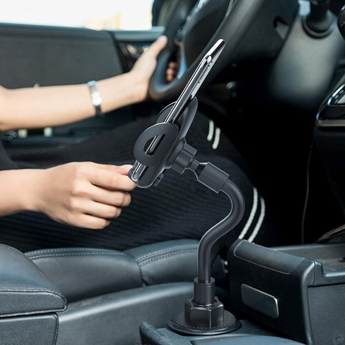 Suport Telefon Auto Elindor® Universal pentru Suport Pahar, Brat Reglabil, Rotire 360°, Accesoriu Masina, Negru