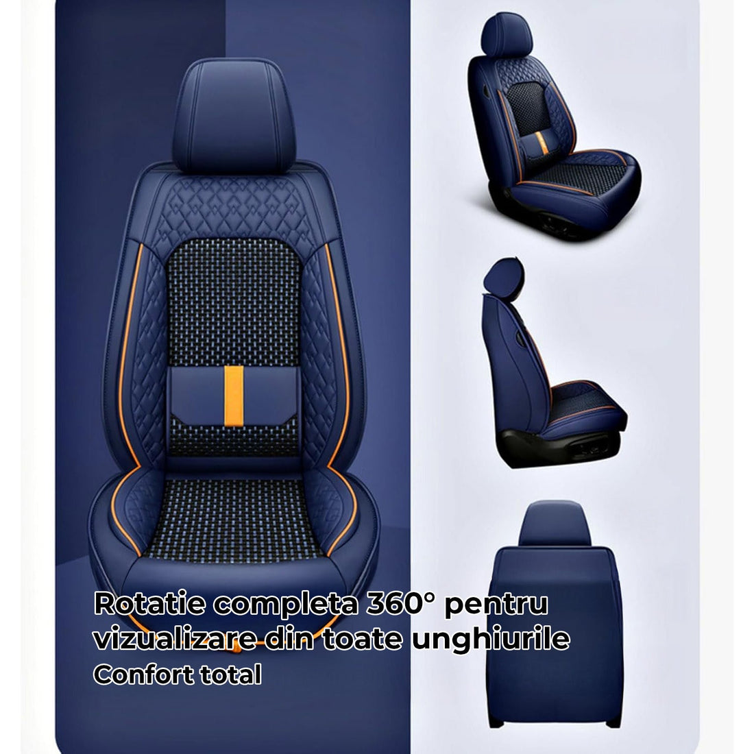 Set 5 Huse Scaune Auto Elindor®, Impermeabile, Universale, Protectie Fata/Spate, Piele Ecologica si Matase Sintetica, Compatibile cu Logan, Golf, Qashqai, Tucson, Montaj Rapid, Accesorii Masina Interior, Albastru