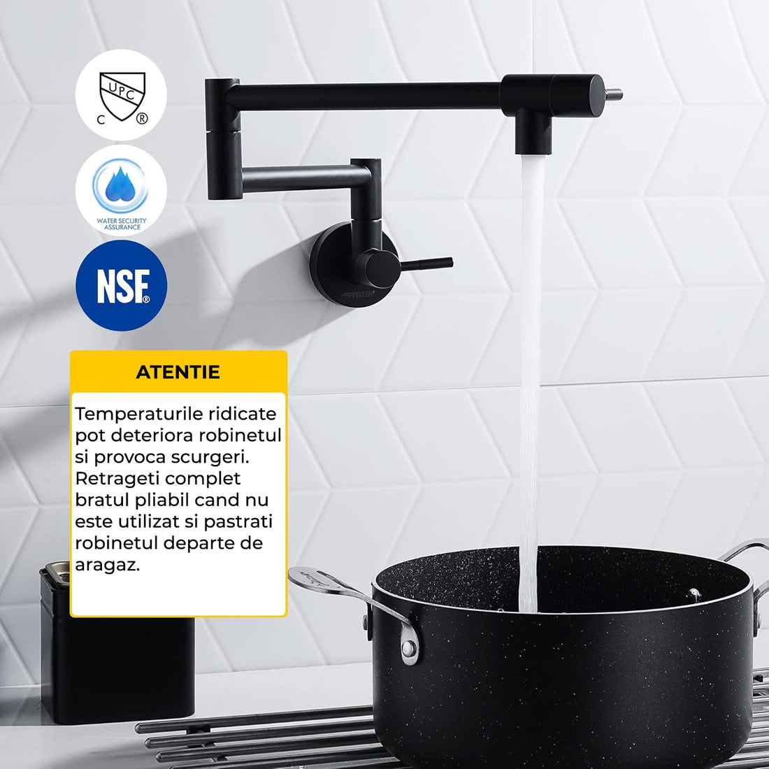 Baterie Bucatarie Elindor®,Pipa Extensibila, Design Modern, Negru Mat