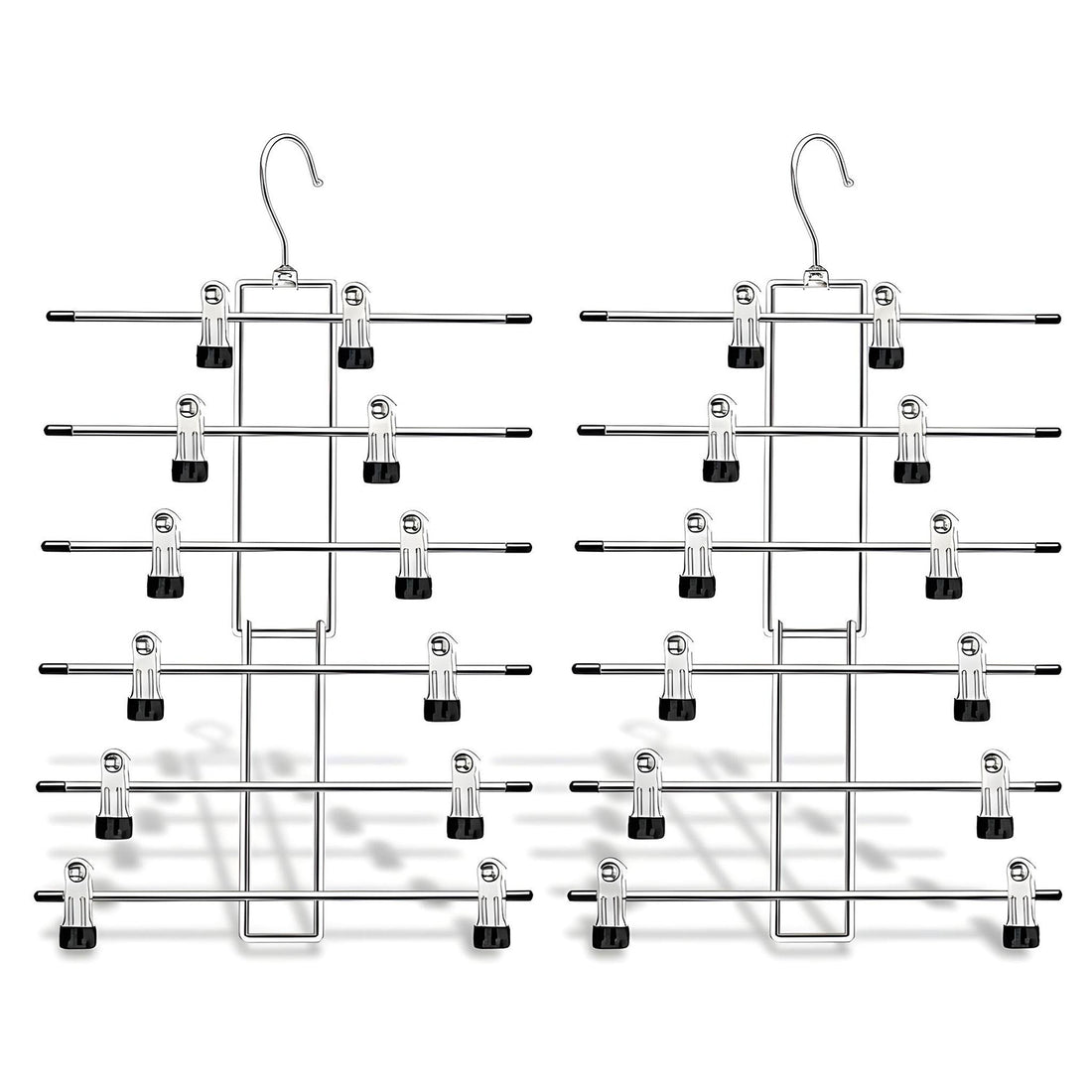 Set 2 Umerase Elindor® cu 6 Nivele si 12 Cleme, Potrivit pentru 6 Articole de Imbracaminte, Ideal pentru Depozitare Pantaloni, Fuste, Bluze, Tricouri, Ideal pentru Dressing Organizat și Ordonat, 52.6 x 32.3 cm, Argintiu