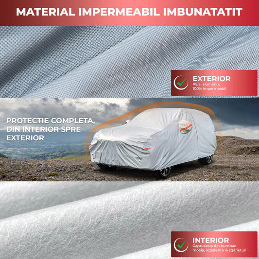 Prelata Auto Premium Elindor® Impermeabila, Protectie UV, Antisoare, Praf, Ploaie si Zapada, Toate Anotimpurile, Husa Exterior, Huse Protectie Completa, Universala, Accesorii Masina, Marime SUV XXXL, 520 × 200 × 185 cm, Gri
