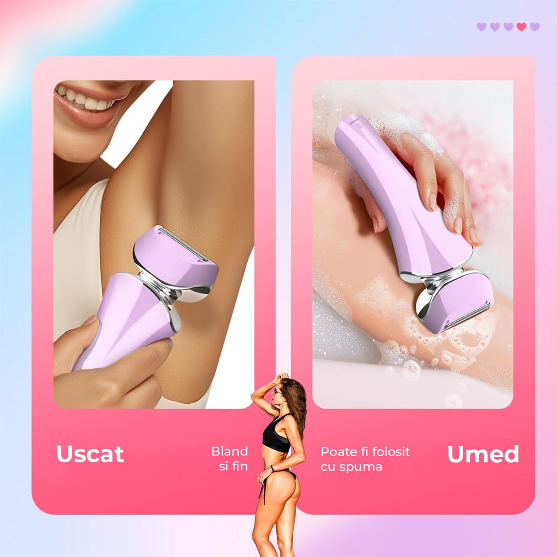 Aparat de Ras Electric Elindor® pentru Femei, 3-In-1, USB Reincarcabil, Ras Uscat/Umed, Mov