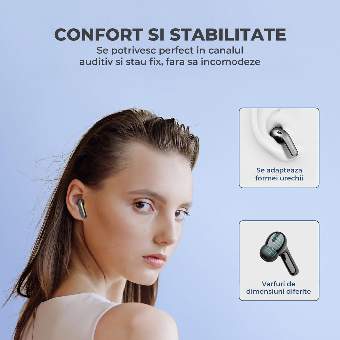 Casti Elindor® Wireless In-Ear Cu Afisaj LED, 60h Autonomie, Incarcare Wireless, IPX5, Control Tactil, Cu Microfon, Negru