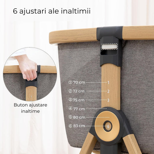 Pătuț Pliabil pentru Bebeluși Elindor®, 3 în 1, Leagăn, 6 Trepte de Înălțime Reglabile