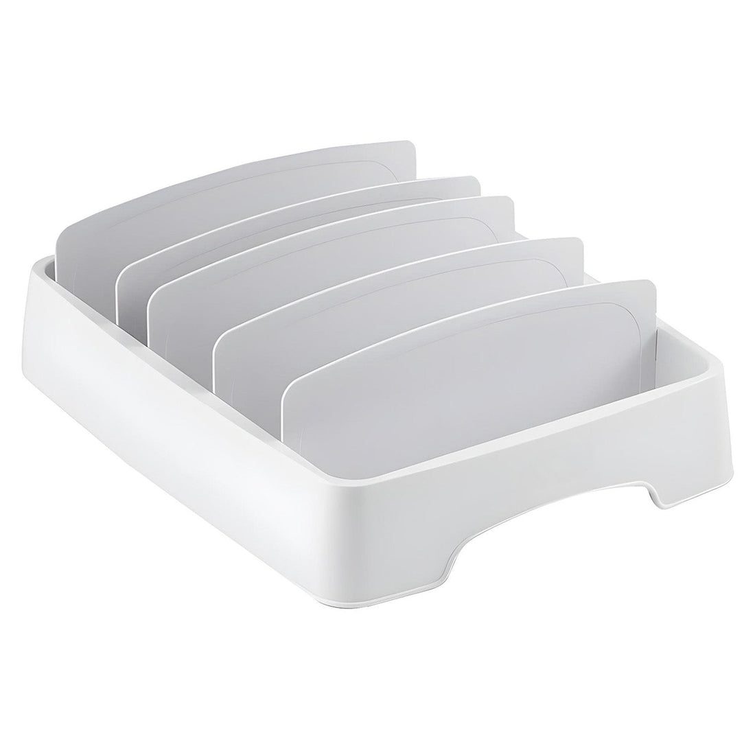 Organizator Capace Reglabil Elindor®, Suport Chiuveta, Uscator cu 5 Separatoare Ideal pentru Capace, Pahare, Tava Scurgere din Plastic, Organizator Bucatarie Multifunctional, Instalare Rapida, 33,5 × 26,4 × 8,4 cm, Plastic fara BPA, Alb