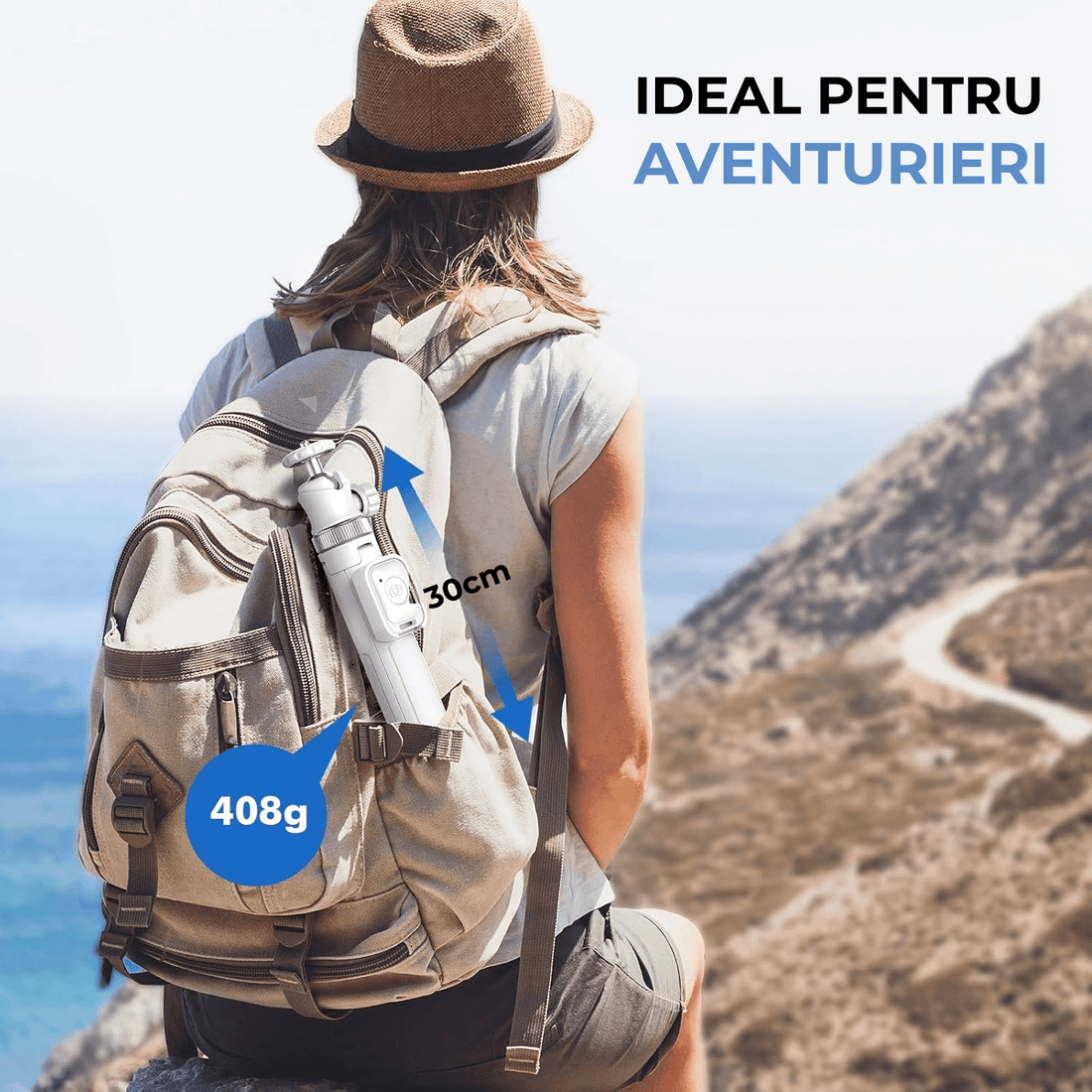 Trepied foto telescopic, universal pentru telefon/cameră/GoPro, Bluetooth, ajustabil, alb