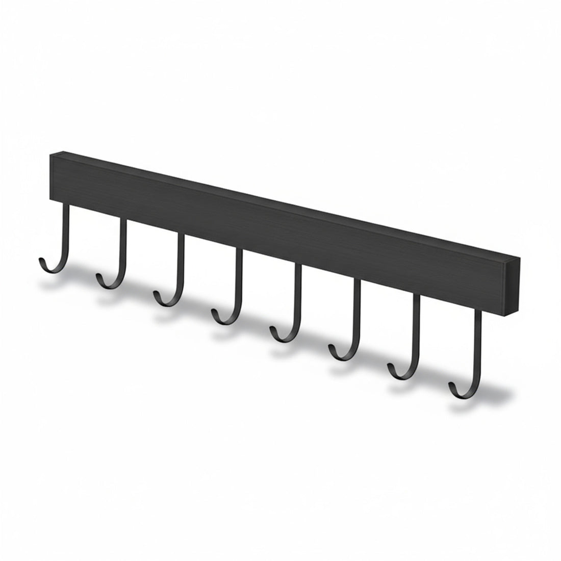 Suport de Perete Elindor® pentru Ustensile de Bucatarie, cu 8 Carlige, Lipire cu Adeziv, fara Gauri, Depozitare Tacamuri, Suport Metalic, Accesorii Organizare, Economisire Spatiu, Organizator de 40 x 3.5 cm, Negru