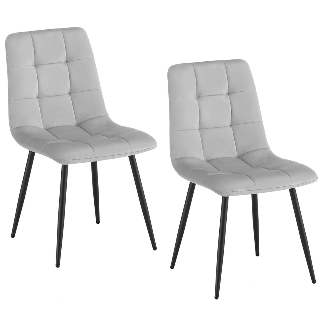 Set 2 Scaune Elindor® Ergonomice, Design Contemporan, Scaun cu Spatar Inaltime 41 cm, fara Manere, din Catifea cu Picioare Metalice Negre, Potrivite pentru Living, Bucatarie, Birou, Dormitor, 54 x 45 x 83 cm, Gri Deschis