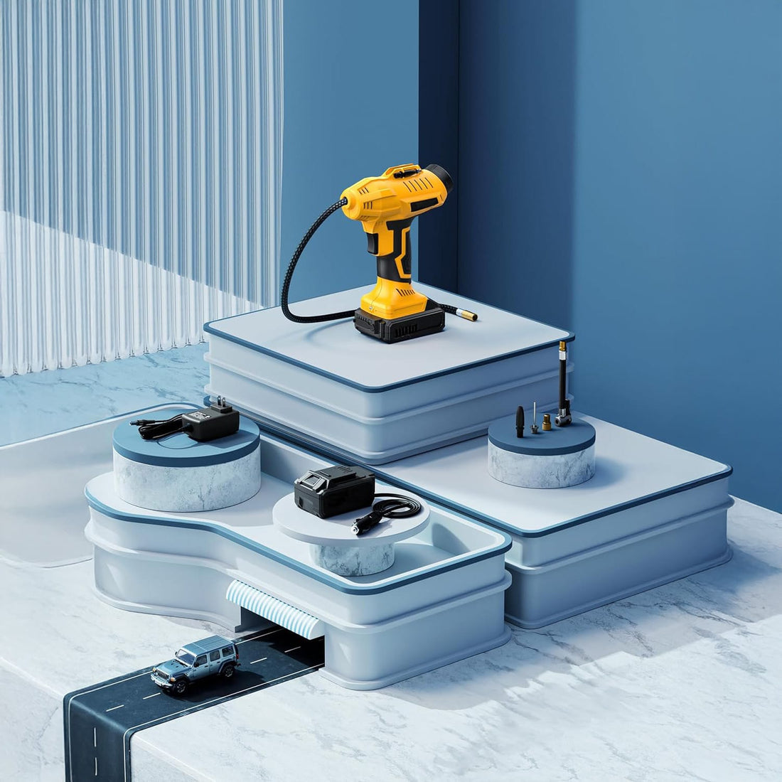 Compresor Auto Portabil Elindor® 160 PSI, Alimentare Dubla AC/DC, Galben