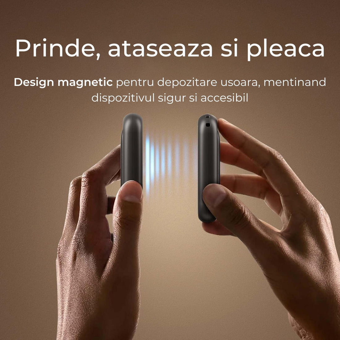 Set 2 Încălzitoare de Mâini Magnetice Reîncărcabile Elindor®, 5000mAh, 3 Trepte de Căldură, Rezistente la Apă