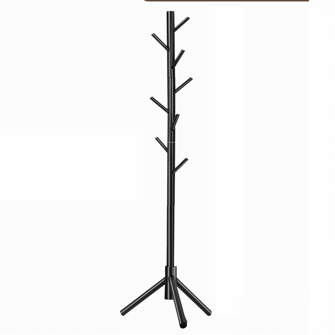 Cuier Tip Pom Elindor® de Podea cu 8 Carlige si Inaltime Reglabila, Lemn Pin, pentru Hol, Dormitor sau Birou, 175 × 3.5 × 3.4 cm, Negru