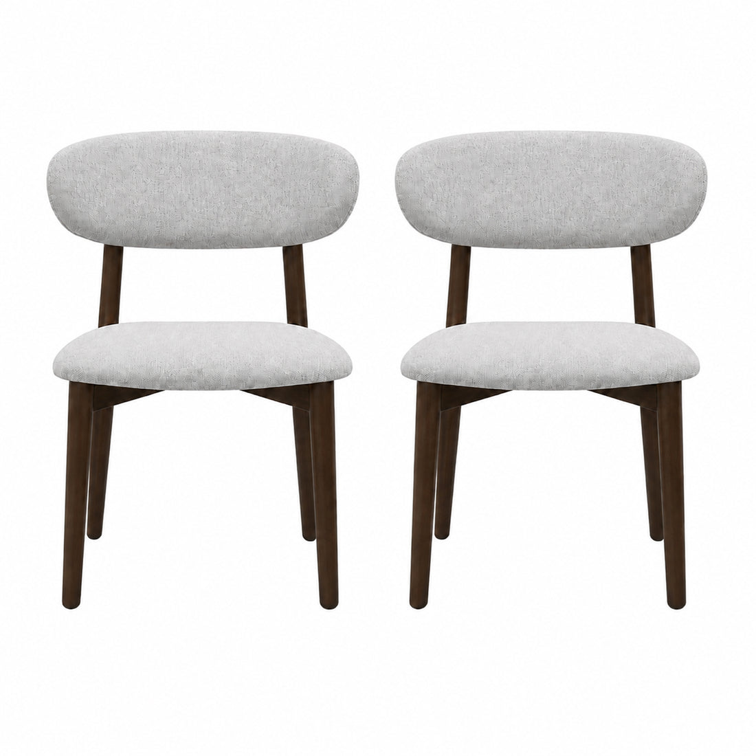 Set 2 Scaune Elindor® Ergonomice, Design Contemporan, Scaun cu Spatar si fara Manere, din Bumbac si In cu Picioare Maro Inchis, Potrivite pentru Living, Bucatarie, Birou, Dormitor, Alb / Gri