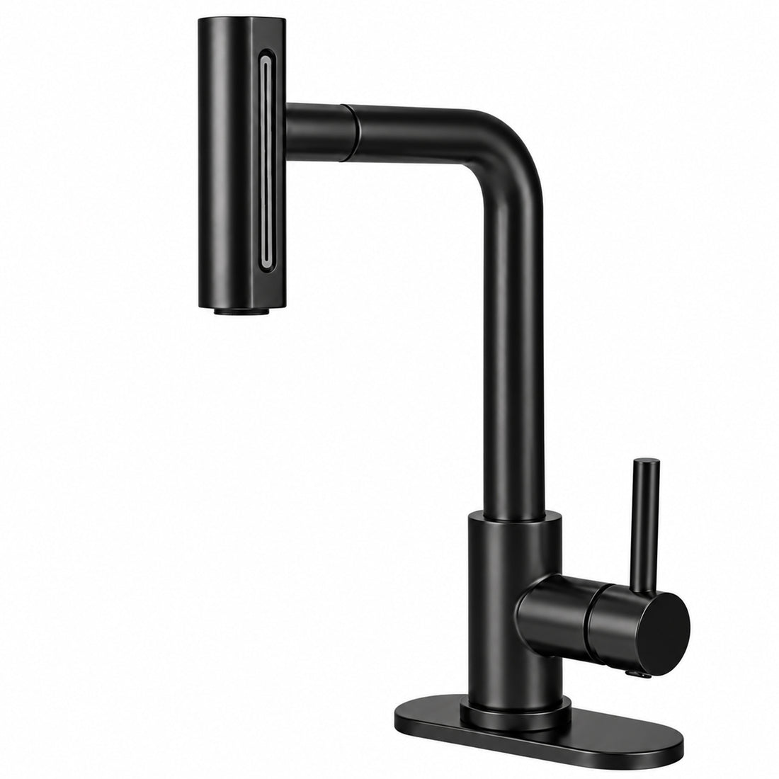 Baterie Chiuveta Baie Neagra Elindor® Robinet de Apa, Modern cu Pipa Extractibila, 4 Tipuri de Jet: Cascada, Delicat, Jet Puternic si Dus, Monocomanda, Rotativ 360°, pentru Bucatarie, Otel Inoxidabil SUS304, Finisaj Mat