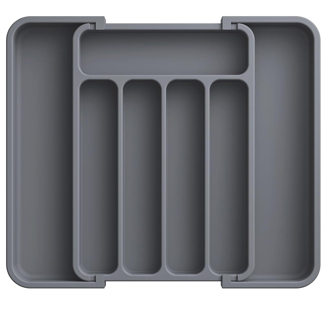 Organizator Elindor® pentru Tacamuri si Ustensile de Bucatarie, 5-7 Compartimente, Sertar Extensibil, Suport Ajustabil pentru Cutite, Linguri, Furculite, Accesorii Bucatarie, Separator Sertar, 31 × 22 × 4 cm, Gri