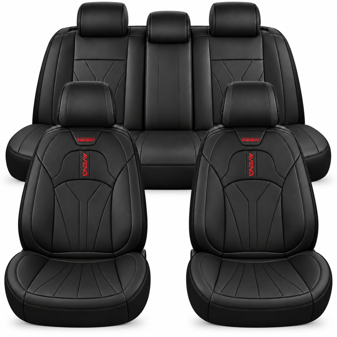 Set 5 Huse Scaune de Masina Elindor®, Huse Auto Piele, Impermeabile, Universale, Protectie Scaun Fata si Spate, Montaj Rapid, Accesorii Masina Interior, Negru