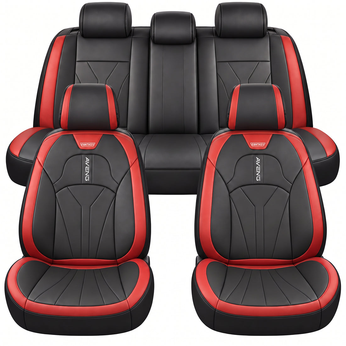 Set 5 Huse Scaune de Masina Elindor®, Huse Auto Piele, Impermeabile, Universale, Protectie Scaun Fata si Spate, Montaj Rapid, Accesorii Masina Interior, Negru / Rosu