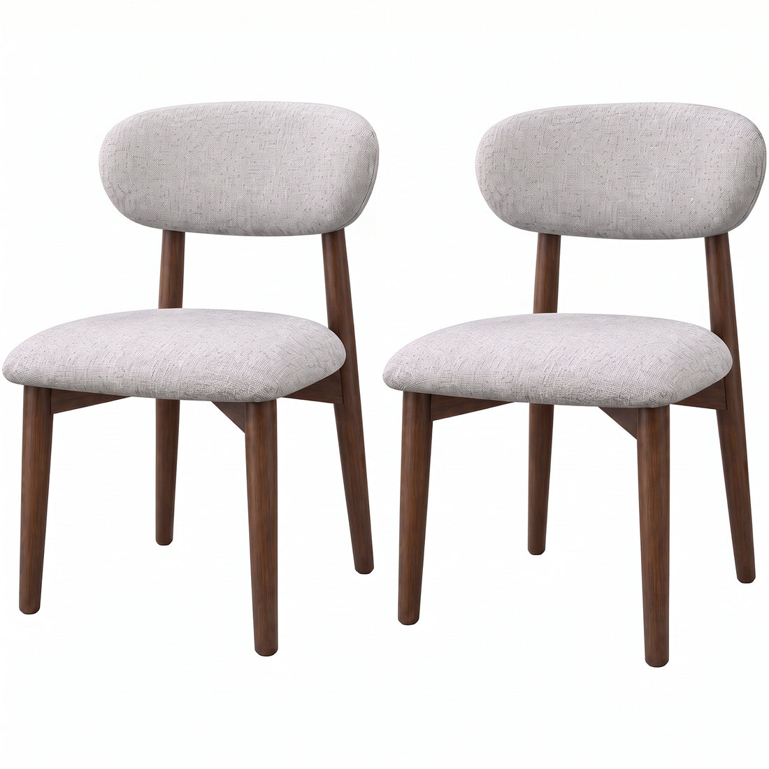 Set 2 Scaune Elindor® Ergonomice, Design Contemporan, Scaun cu Spatar si fara Manere, din Bumbac si In cu Picioare Maro Inchis, Potrivite pentru Living, Bucatarie, Birou, Dormitor, Gri Deschis