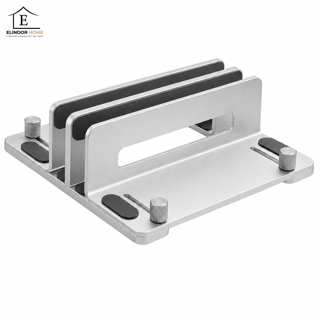 Suport Vertical Elindor® pentru Laptop, Tableta, Notebook si Carti, cu 3 Sloturi, Reglabil, Stand Universal, Compatibil Pana la 17.3 Inch, Ideal pentru Birou, Acasa, 14.5 x 14.2 x 4.6 cm, Argintiu