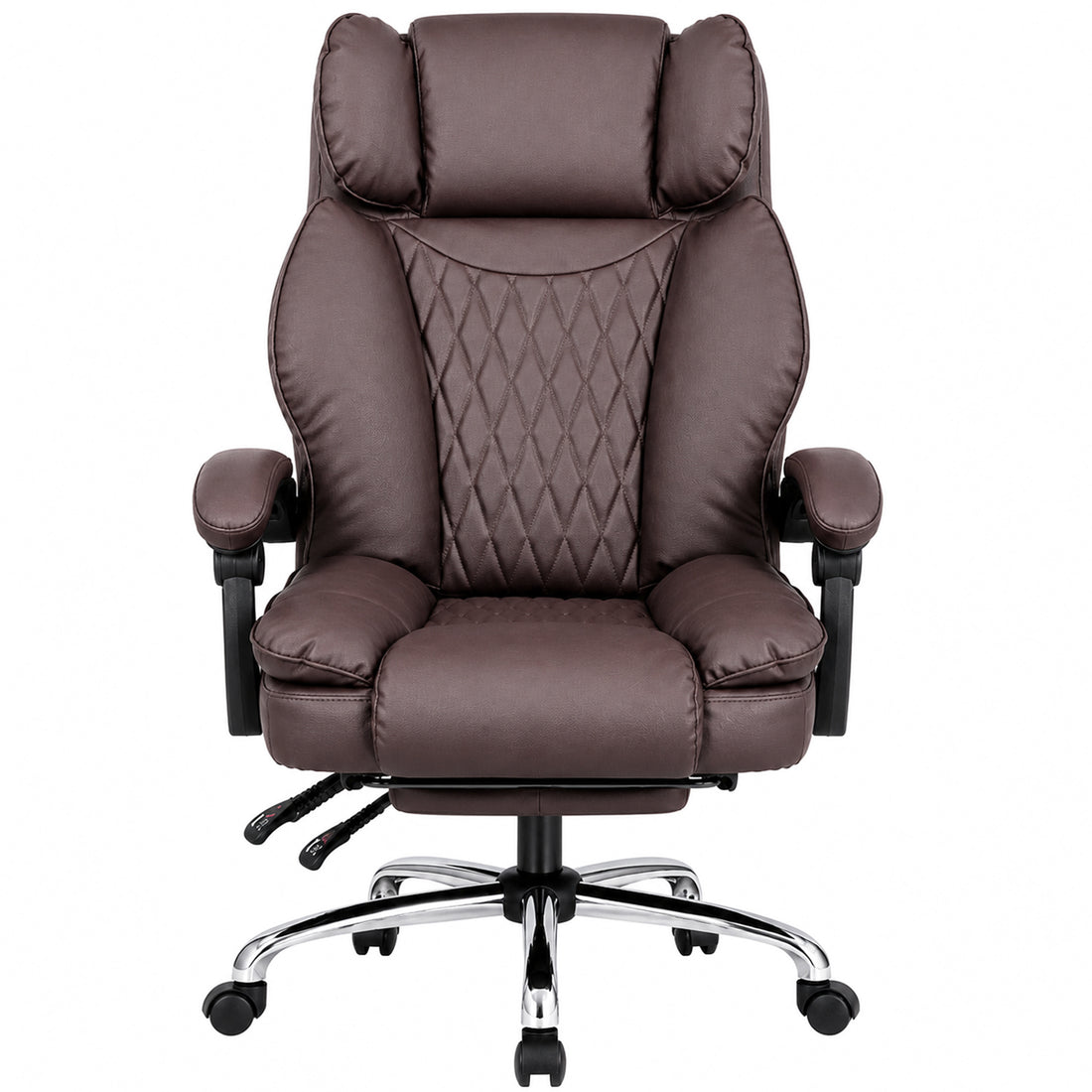 Scaun de Birou Elindor® Ergonomic, Design Contemporan, Scaun cu Spatar si Manere, din Piele PU cu Suport pentru Picioare si Lombar, cu Roti, Inaltime Reglabila 119 - 126.5 cm, Maro Inchis