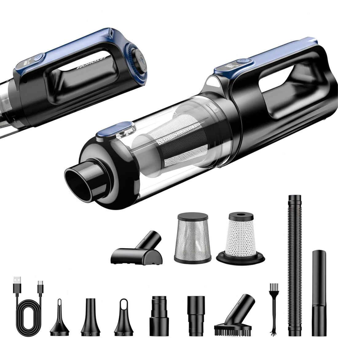 Aspirator 2 in 1 Elindor® pentru Antiacarieni pentru Covoare, Masina, Saltea si Tapiterie, 180000 Pa, 130W, Filtru HEPA Lavabil, Ultrasunete, Zgomot Redus 85 dB, 260 ml, Modul 2‑in‑1, Ideal Pentru Alergii, Animale si Bebelusi, Albastru