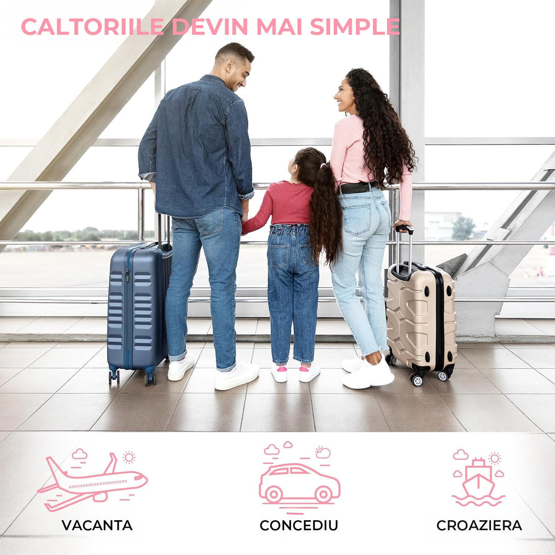 Set Organizatoare Calatorie Elindor® pentru Bagaj cu 8 Genti de Depozitare Haine, Accesorii, Cosmetice, Roz