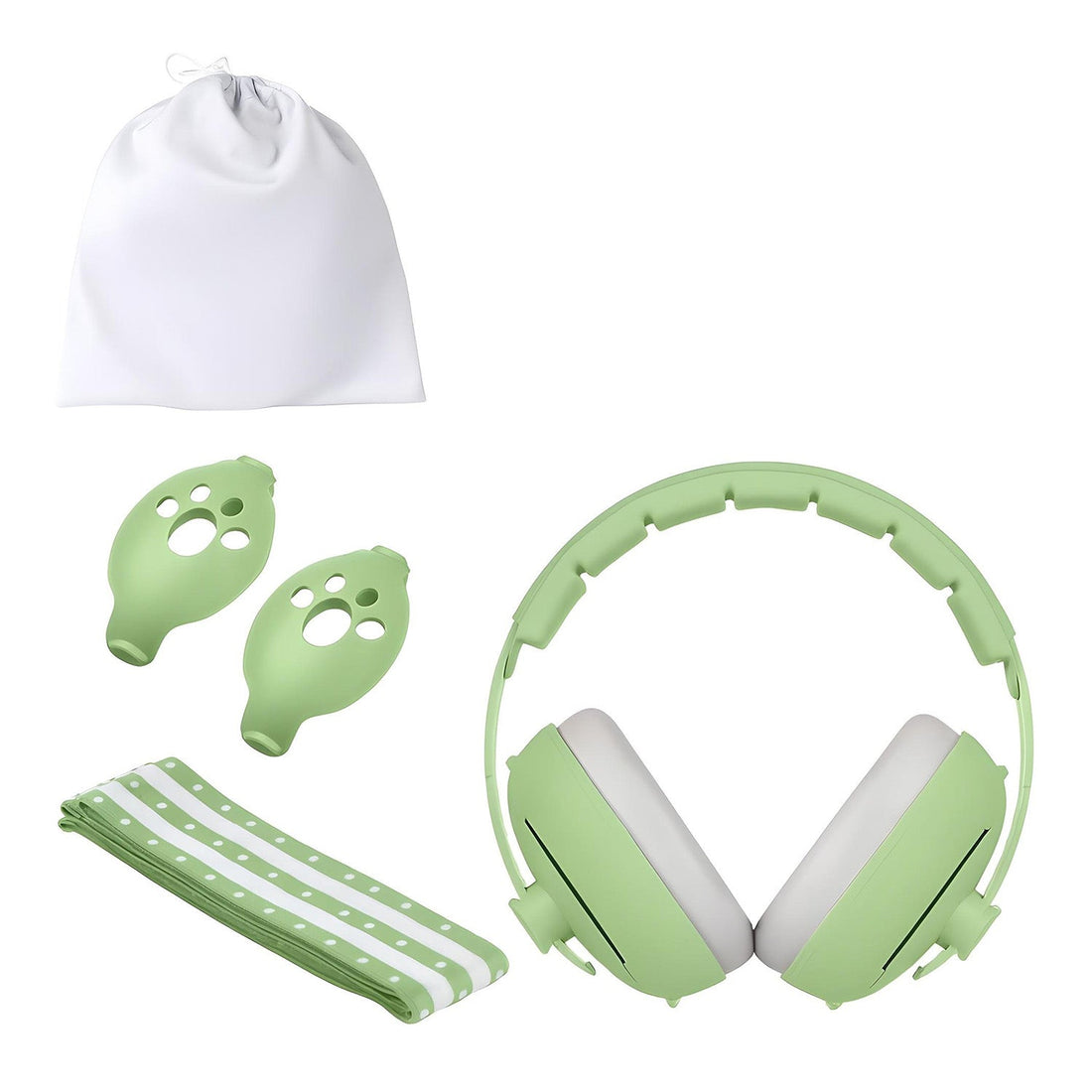 Casti Antifonice Elindor® pentru Bebelusi, Varsta intre 3 si 18 luni, cu Pernute Moi pentru Urechi, Benzi Anti-alunecare din Silicon, Prindere cu Arici, 3 Dimensiuni Reglabile, Reducere a Zgomotului cu 25 dB, Accesorii Bebe, Verde