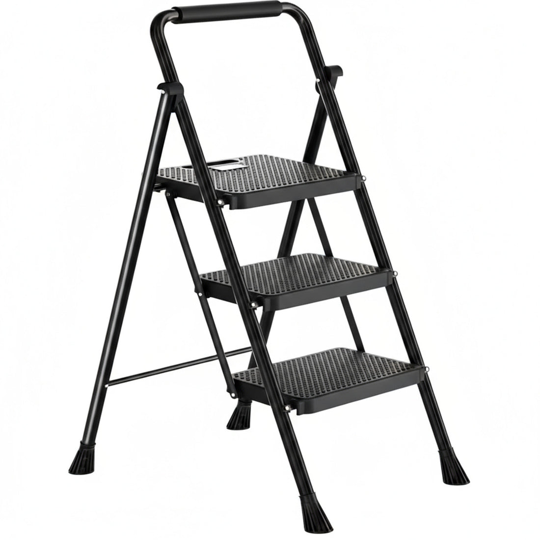 Scara Pliabila Metalica Elindor® cu 3 Trepte, Portabila, cu Pedale si Maner Antiderapante, Ideala pentru Interior sau Exterior, pentru Uz Casnic, Usor de Depozitate, 51 × 68 × 104 cm, Negru