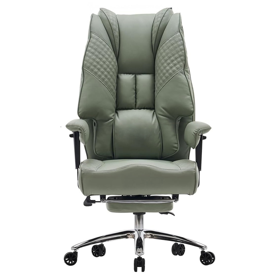 Scaun de Birou Elindor® Ergonomic, Design Contemporan, Scaun cu Spatar si Manere, din Piele PU cu Suport pentru Picioare si Roti, Latime Sezut 58 cm, Inaltime intre 48-56 cm, Verde