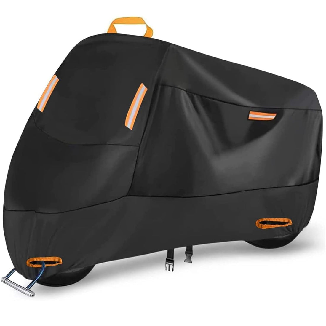 Husa Motocicleta Universala Elindor®, Protectie Impermeabila si Antivant, Orificii pentru Lacat, Benzi Reflectorizante, Ideala pentru Exterior, Calatorii sau Garaj, Negru
