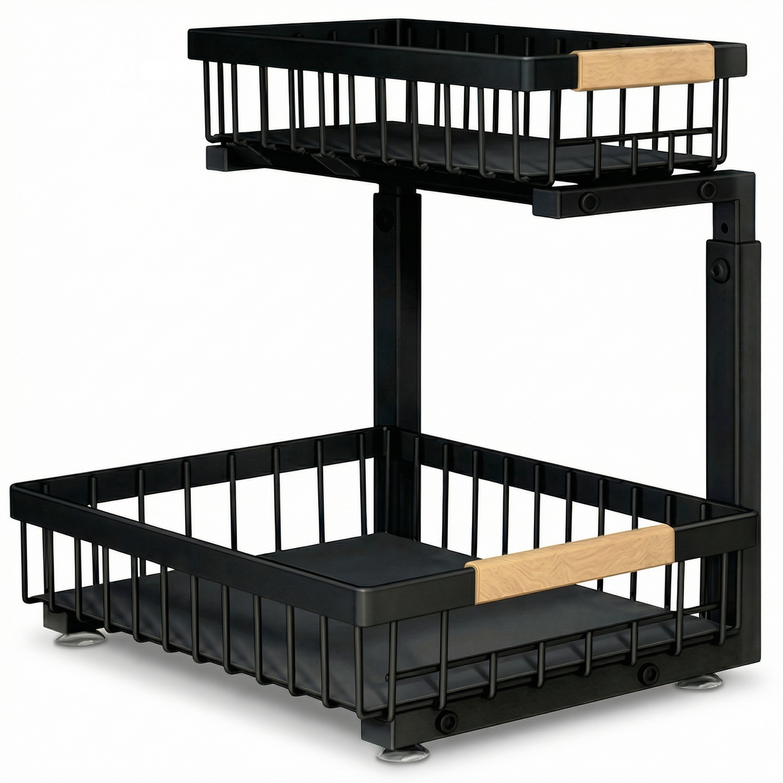 Set 2 Organizatoare Multifunctionale Elindor® pe 2 Nivele, 2x Sertar Glisant, Montat pe Blat sau in Dulap sub Chiuveta, Suport Metalic Organizare, Organizator pentru Bucatarie, Baie, Camara, Raft cu Sertare Depozitare Legume, Parfumuri, 41