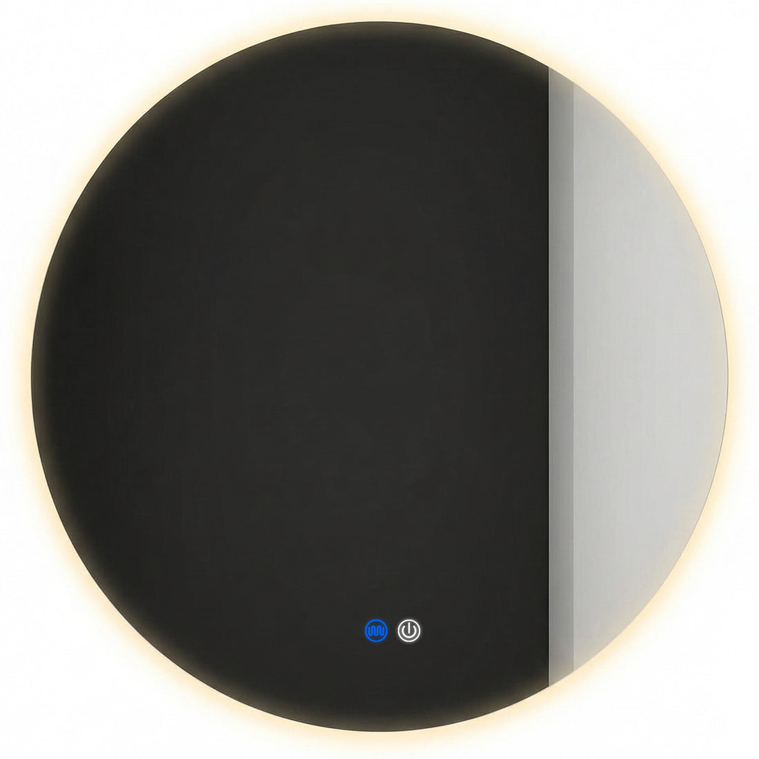 Oglinda de Perete Elindor® Rotunda, fara Rama, Antiaburire, Ideala pentru Baie, Iluminare Led, Buton ON/OFF Luminat si Noaptea, Reglaj Intensitate, Rezistenta la Umiditate IP44, 80 x 80 cm