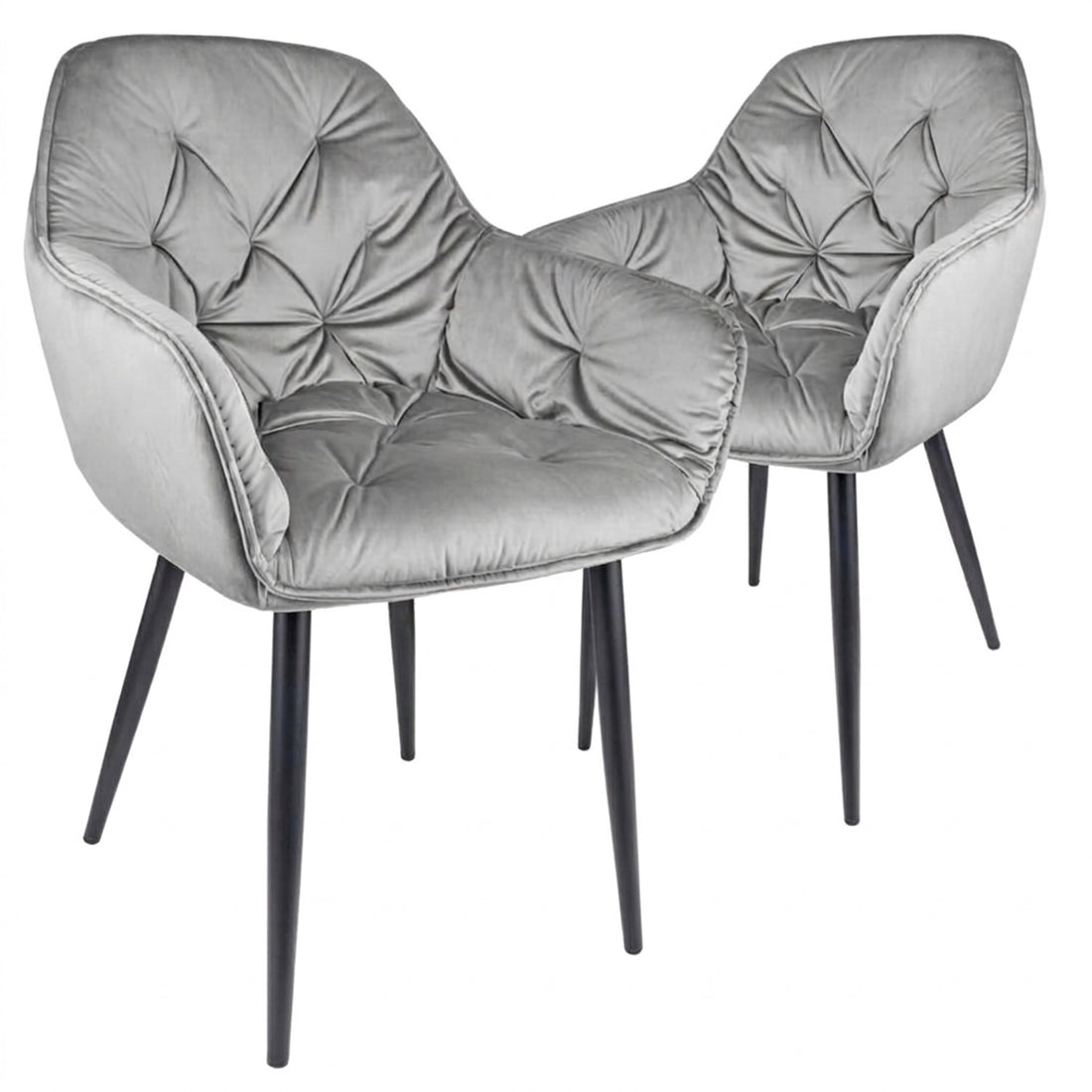 Set 2 Scaune Elindor® Ergonomice, Design Contemporan, Scaun cu Spatar si cu Manere, din Catifea cu Picioare Metalice Negre, Potrivite pentru Living, Bucatarie, Birou, Dormitor, Latime Sezut 55 cm, Gri