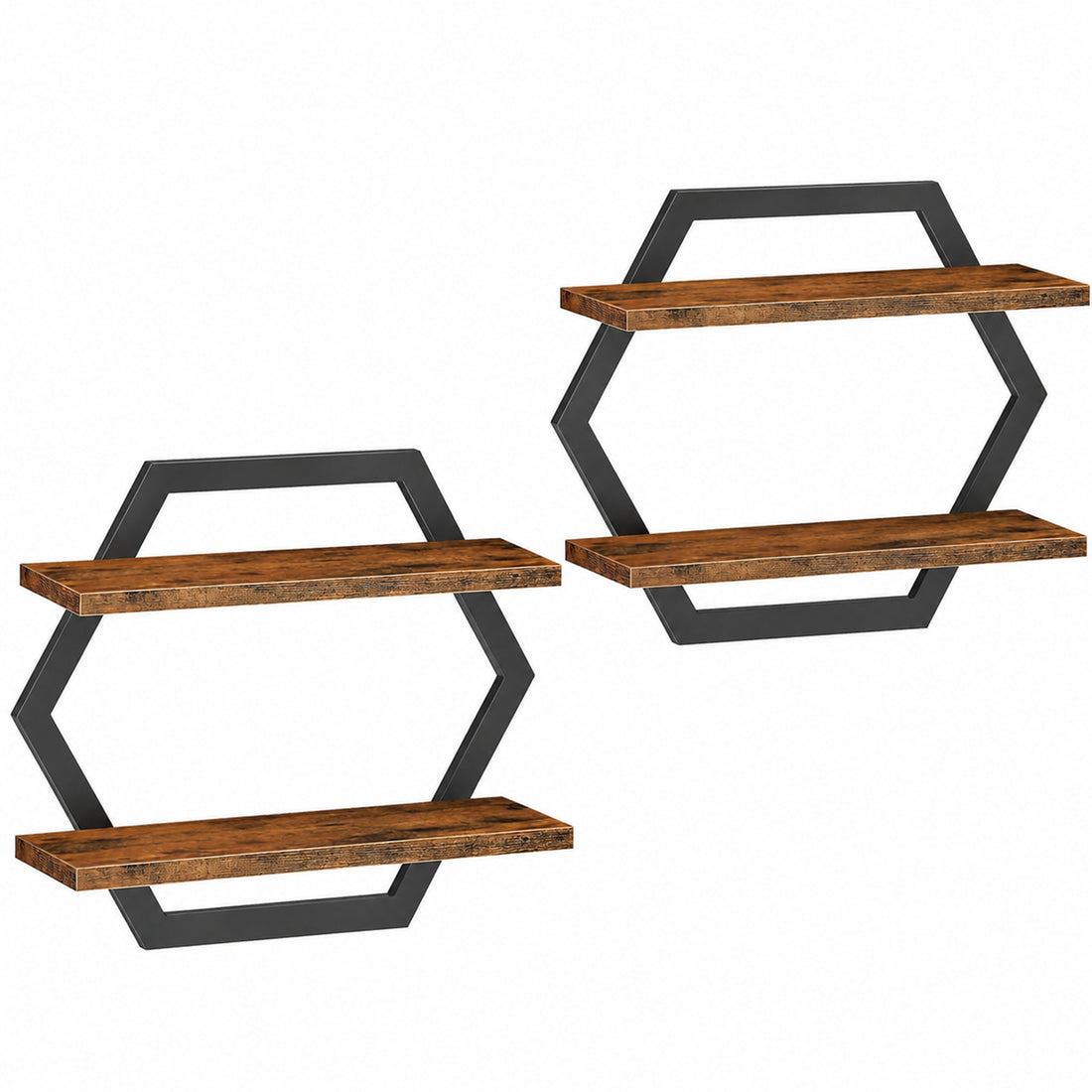 Set 2 Rafturi Elindor®, Raft Suspendat de Depozitare, Mobila Bucatarie, Dormitor, Baie sau Birou, Etajera Practica cu Design Aerisit, Usor de Asamblat, Perfecta pentru Organizare Carti, Condimente, Polita Produse Diverse, 80 x 39 x 18.5 cm, Maro / Negru