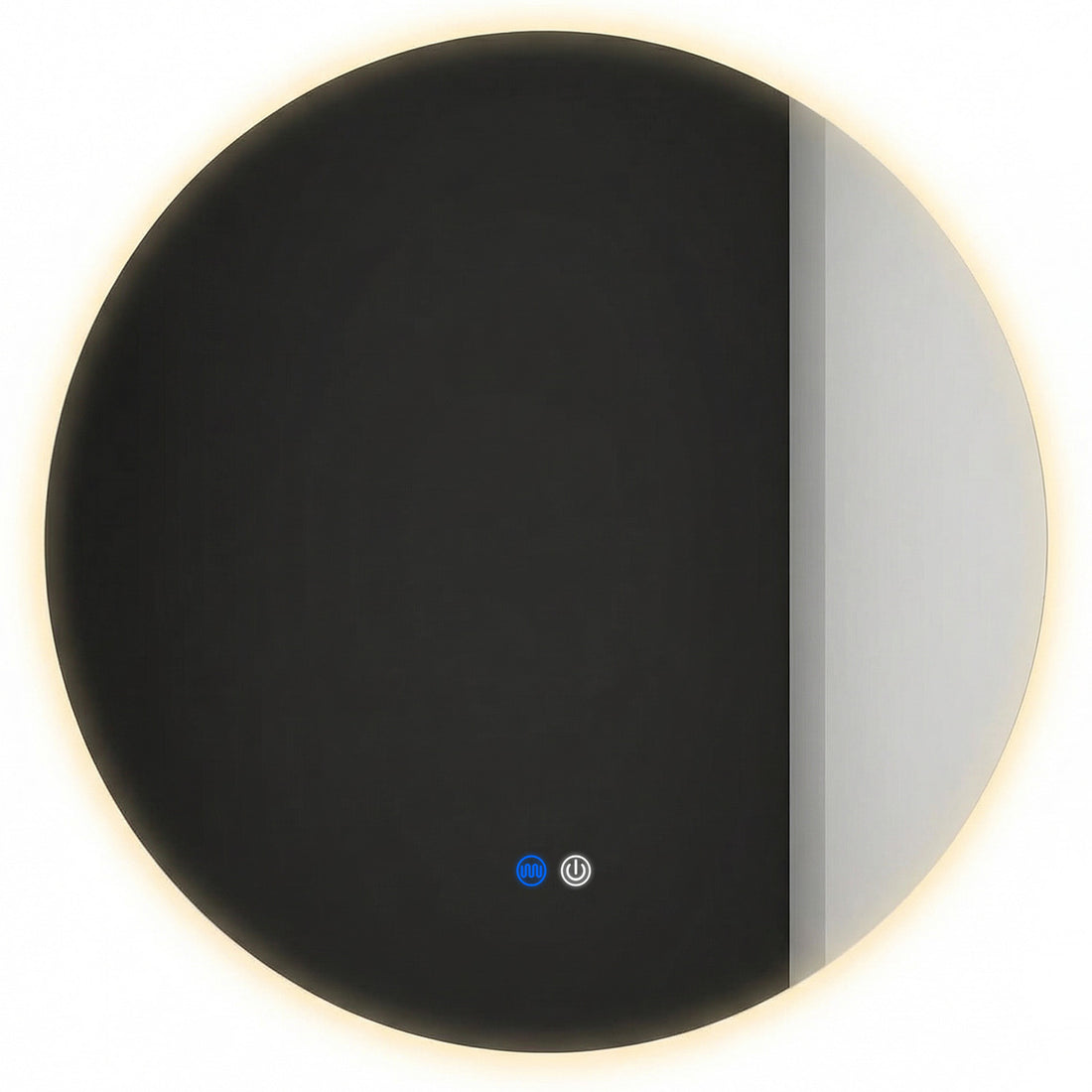 Oglinda de Perete Elindor® Rotunda, fara Rama, Antiaburire, Ideala pentru Baie, Iluminare Led, Buton ON/OFF Luminat si Noaptea, Reglaj Intensitate, Rezistenta la Umiditate IP44, 80 x 80 cm