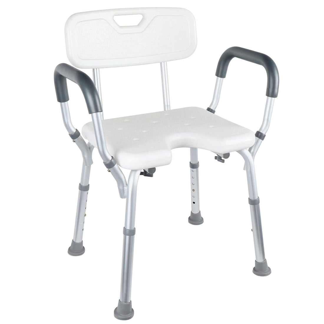 Scaun pentru Cada si Dus Elindor® cu Spatar si Maner Detasabile, Scaun Baie pentru Varstnici, Seniori si Persoane cu Dizabilitati, Ajustabil pe Inaltime, Greutate Maxima Suportata 150 kg, 40 × 53 × 70–86 cm, Alb/Gri