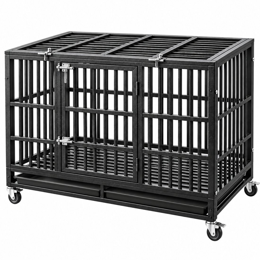 Cusca pentru Animale Elindor®, Potrivita pentru Caini de Talie Medie si Mare, cu Roti, Baza Ranfortata, Usa cu Sistem de Inchidere, Utilizare in Interior si Exterior, Marime XXL, 120 x 76 x 90 cm, Negru
