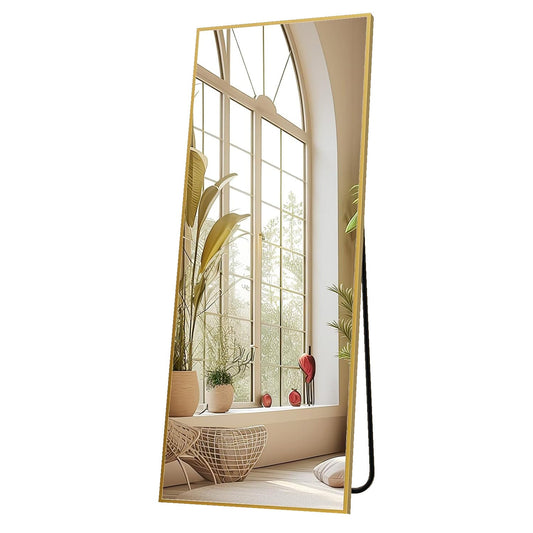 Oglindă Elindor® de Podea sau Perete, 150x40 cm, Cadru din Aluminiu, Design Dreptunghi, Auriu