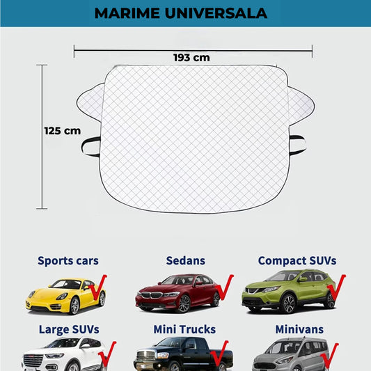 Parasolar Auto Elindor® pentru Parbriz, Magnetic cu 3 Magneti, Material cu 4 Straturi, Universal, Folie pentru Protectie Soare, Antiinghet, Pliabil, Usor de Depozitat, Accesorii Masina Exterior, 193 x 125 cm, Argintiu