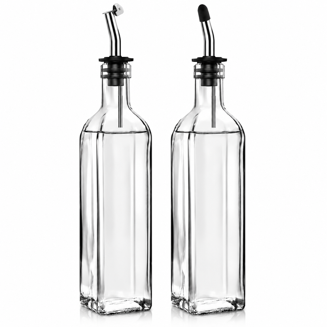 Set 2 Sticle pentru Ulei si Otet Elindor® 500ml, Oliviera Dozatoare Multifunctionala, Control Precis, pentru Gatit, Friteuza cu Aer, Salate, Material Sticla si Inox, Design Dual pentru Ulei si Otet, Transparent