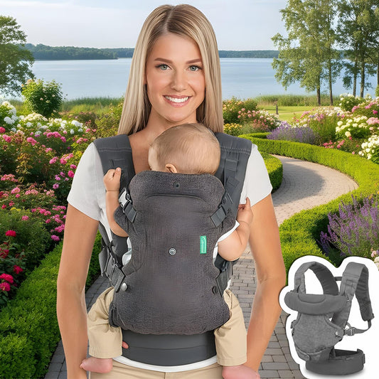 Marsupiu Ergonomic Elindor®Suport Lombar, 4 Pozitii Spate / Fata / Sold sau Rucsac pentru Bebelusi, Bretele Regabile, Greutate Maxima Suportata 15 kg, 33 x 47 cm, Gri