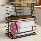 Set 2 Cosuri Depozitare Elindor® cu Capac, Organizator Metalic pentru Bucatarie si Baie, Organizatoare Stivuibile Dulap, Cutii pentru Camara, Baie, Bar, Birou, Cos Multifunctional, Separator Fructe, Legume, Parfumuri, Creme, Bambus