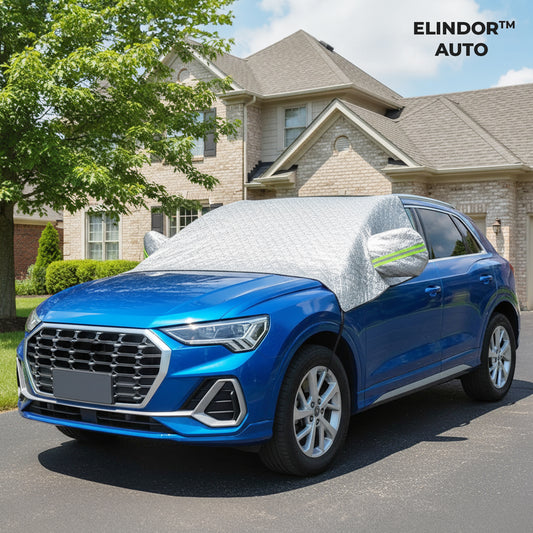 Parasolar Auto Elindor® pentru Parbriz si Oglinzi, Benzi Reflectorizante, Material cu 4 Straturi, Universal, Folie pentru Protectie Soare, Anti-inghet, Pliabil, Usor de Depozitat, Accesorii Masina Exterior, 250 x 145 cm, Argintiu