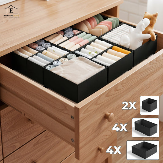 Set 10 Cutii Depozitare Elindor® Pliabile, 4 Mari, 4 Medii, 2 Mici, Organizator pentru Dormitor Studentesc, Organizatoare pentru Dulap, Cutie Organizare, Cos Multifunctional, Separator Haine, Jucarii, Potrivit pentru Bucatarie, Baie, Birou, Negru