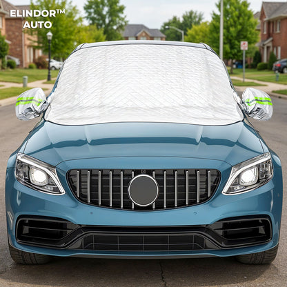 Parasolar Auto Elindor® pentru Parbriz si Oglinzi, Magnetic cu 9 Magneti, cu Banda Reflectorizanta, Material cu 4 Straturi, Universal, Folie pentru Protectie Soare, Anti-inghet, Pliabil, Usor de Depozitat, Accesorii Masina Exterior, 157 x 126 cm, Argintiu