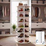 Organizator pentru Pantofi Elindor® Pantofar cu 4x 7 Nivele, Rotativ 360°, Suport pentru Papuci, Dulap Hol, Dormitor, Economisire Spatiu, Depozitare Incaltaminte, 59×59×160 cm, Alb